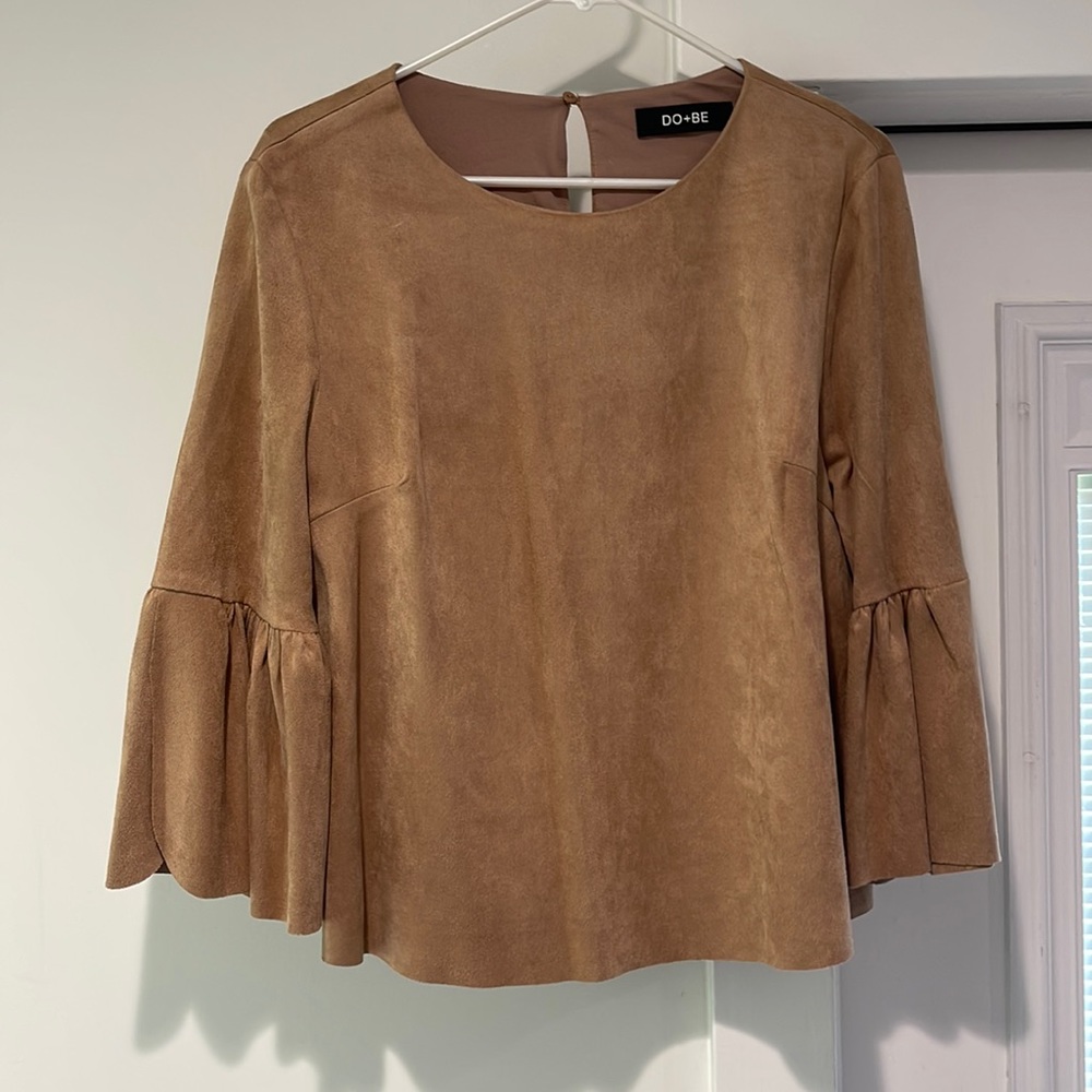 Tan Suede Ruffle Sleeve Top